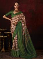 Softy Silk Whte Green Red Party Wear Digital Printed Saree